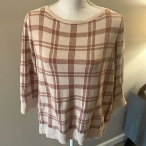 Loft Outlet Pink Plaid 3/4 Sleeve Sweater…Size Large…